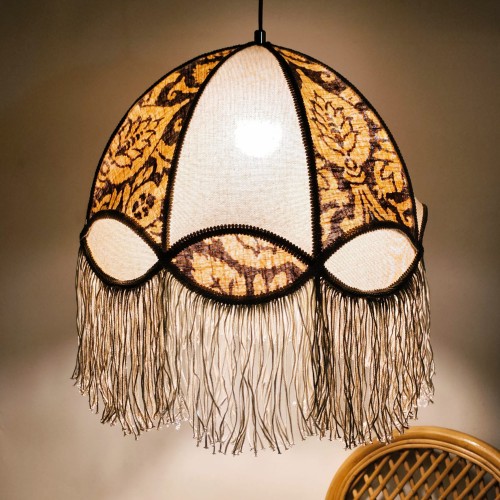 El Yapımı Boho Püsküllü Kumaş Avize – Vintage ve Şık Aydınlatma (45 cm)